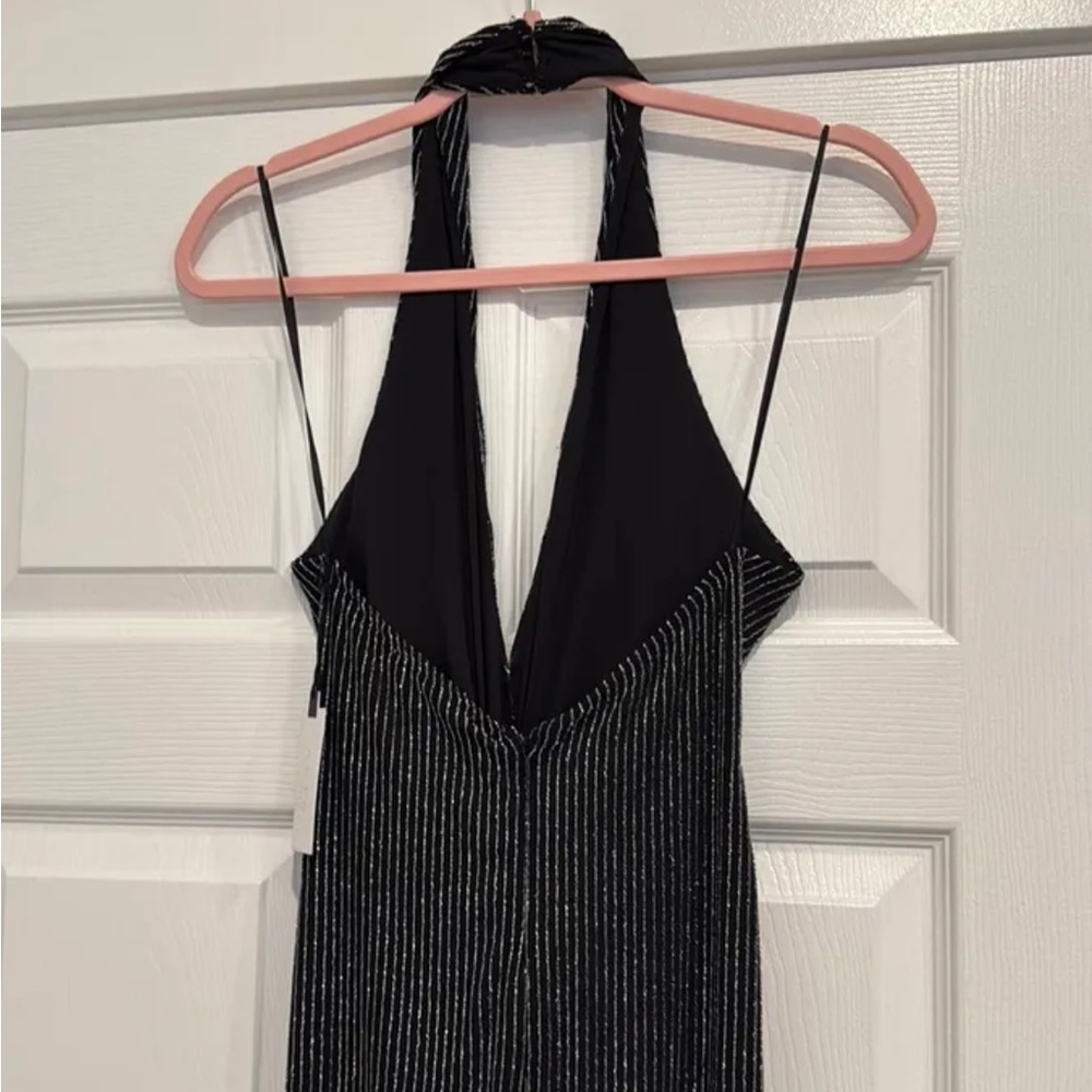 BNWT ASTR The Label Black and Silver Mini Halter Disco Dress Size small - Picture 4 of 5